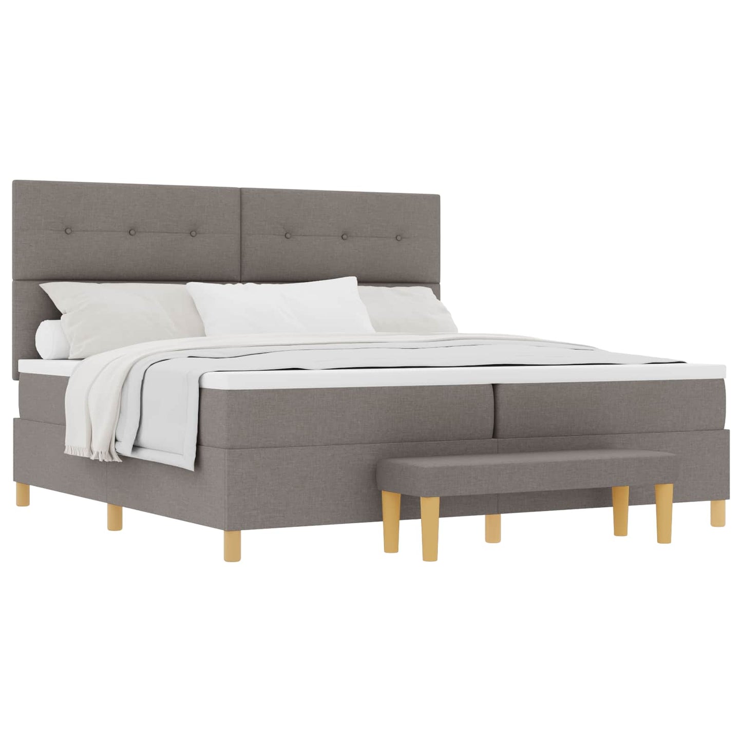 Boxrugós ágy fejtámlával Tópszínű 200 x 200 cm szövet
