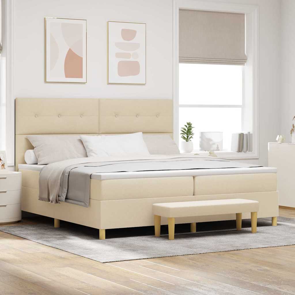 Boxrugós ágy fejtámlával Krém 200 x 200 cm szövet