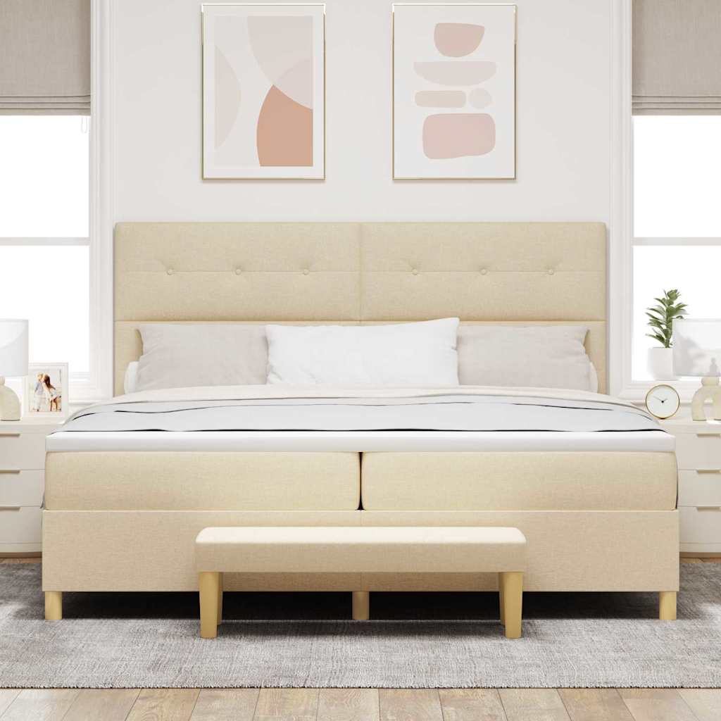 Boxrugós ágy fejtámlával Krém 200 x 200 cm szövet