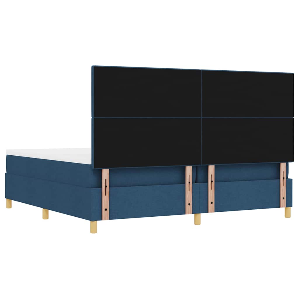 Boxrugós ágy fejtámlával Kék 200 x 200 cm szövet