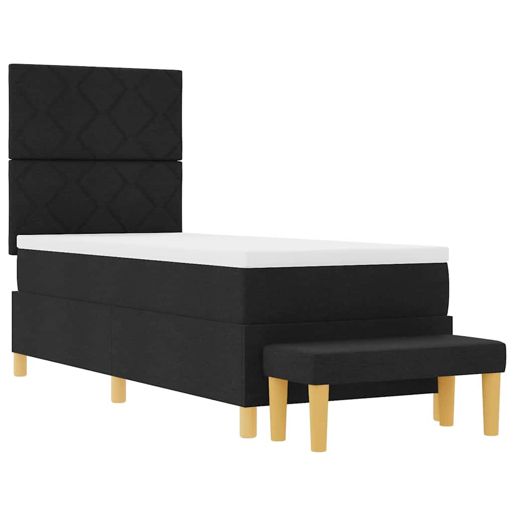 Boxrugós ágy párnával fejtámlával Fekete 200 x 80 cm szövet