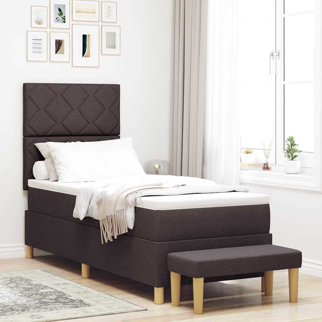 Boxrugós ágy fejtámlával sötétbarna 200 x 80 cm szövet