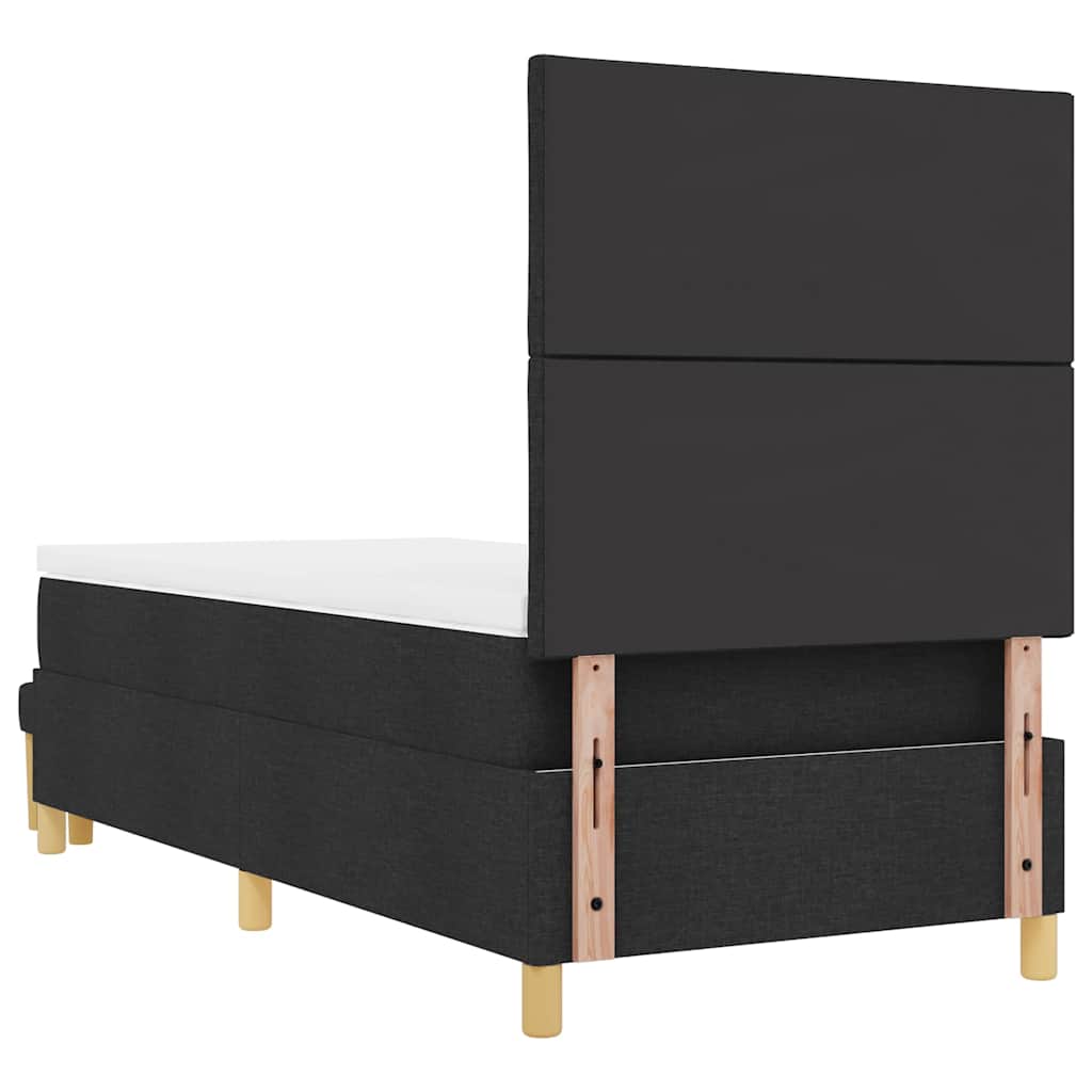 Boxrugós ágy párnával fejtámlával Fekete 190 x 90 cm szövet