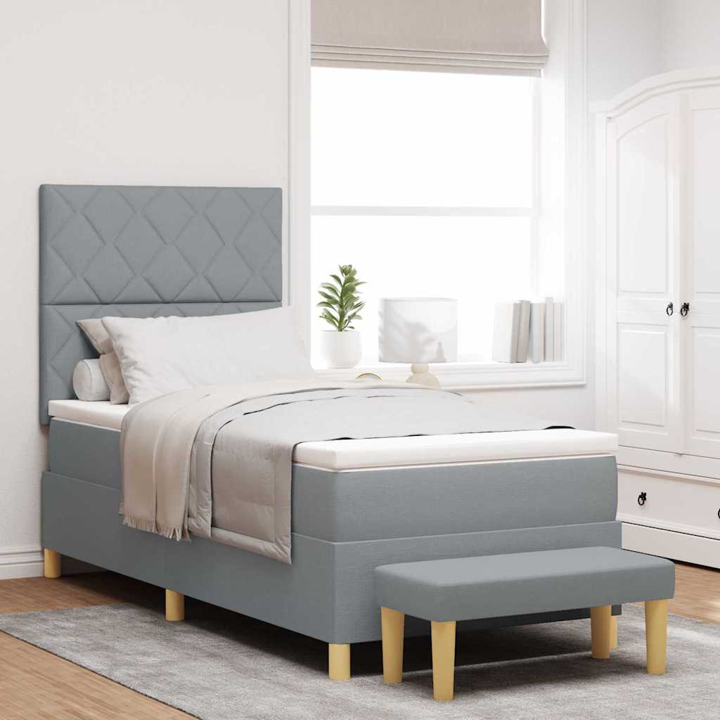 Boxrugós ágy fejtámlával Világosszürke 200 x 80 cm szövet