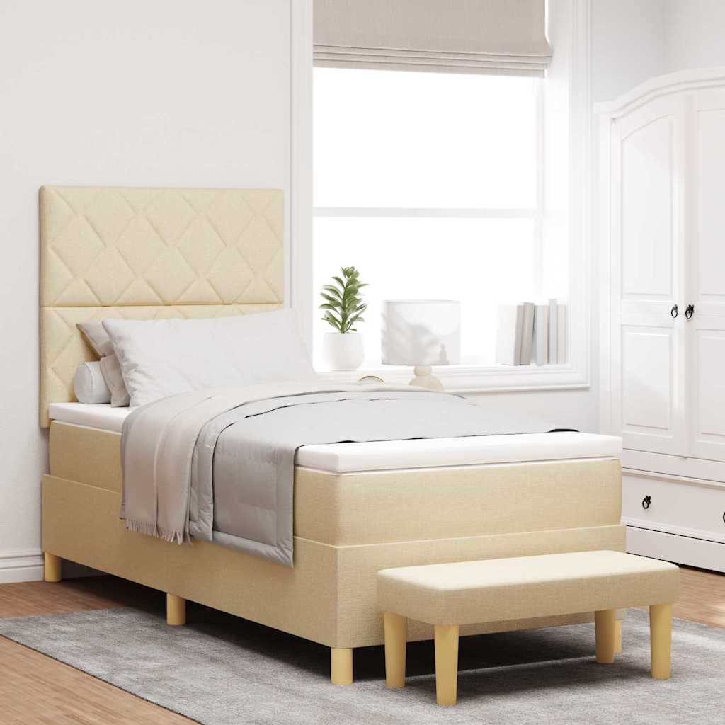 Boxrugós ágy fejtámlával Krém 200 x 90 cm szövet