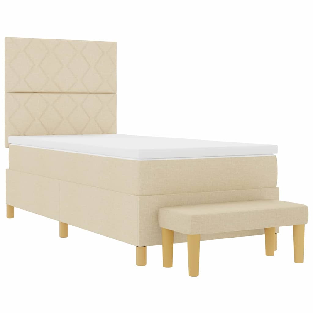 Boxrugós ágy fejtámlával Krém 200 x 90 cm szövet