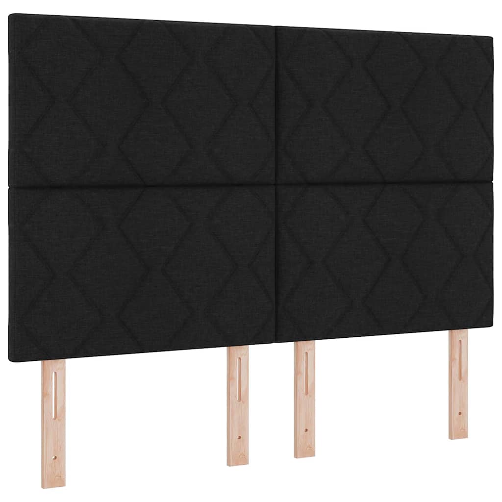 Boxrugós ágy párnával fejtámlával Fekete 190 x 140 cm szövet