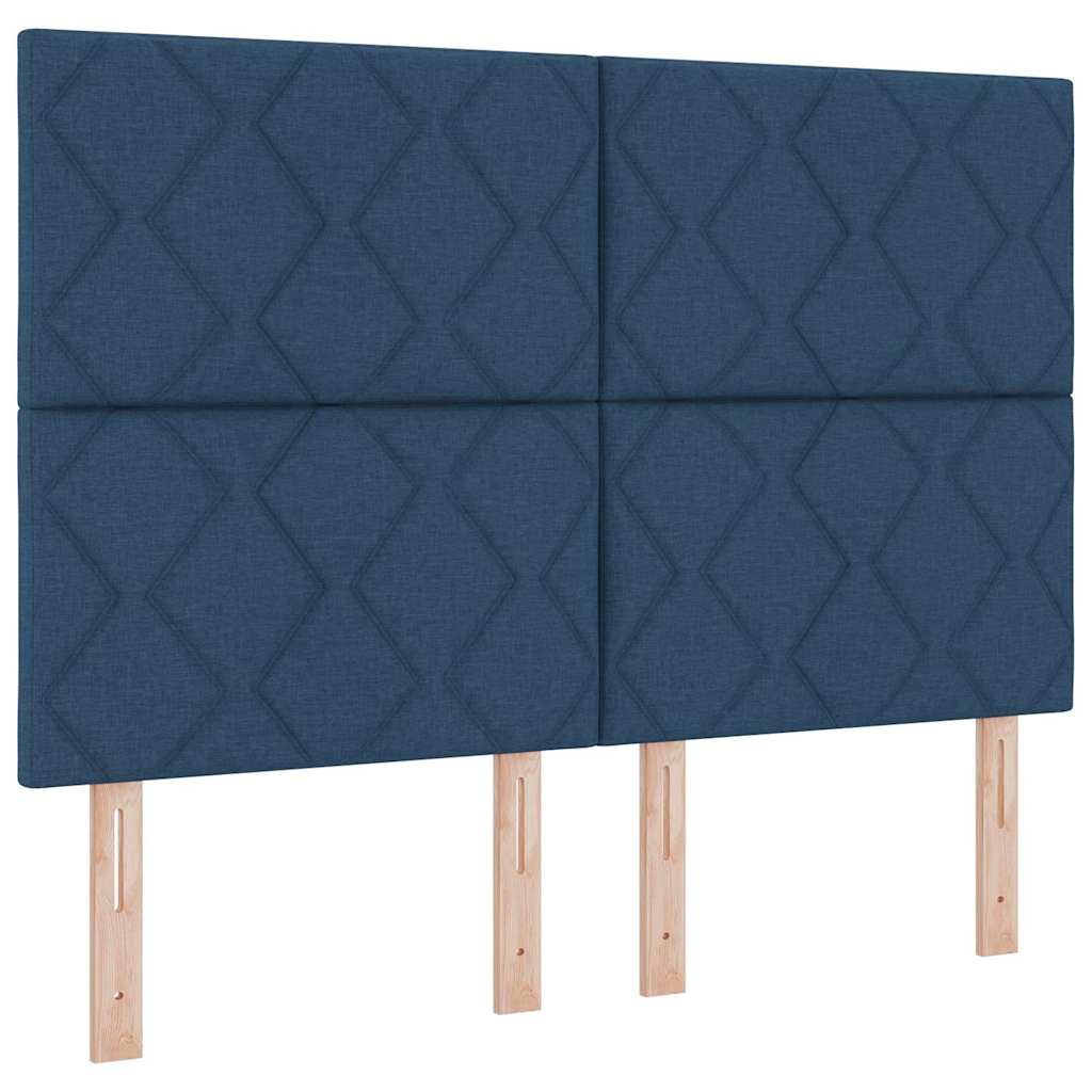 Boxrugós ágy párnával fejtámlával Kék 190 x 140 cm szövet