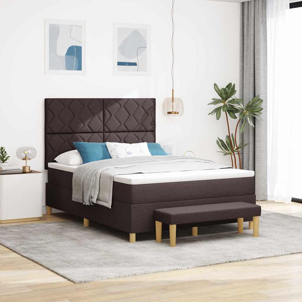 Boxrugós ágy fejtámlával sötétbarna 200 x 140 cm szövet