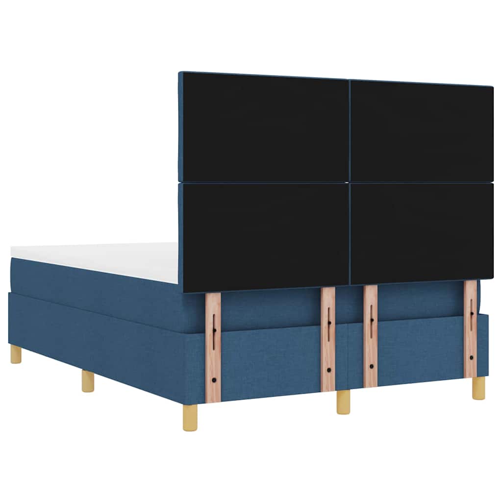 Boxrugós ágy párnával fejtámlával Kék 200 x 140 cm szövet