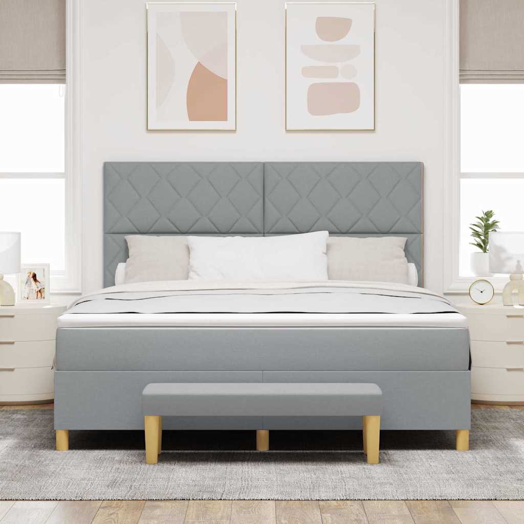 Boxrugós ágy fejtámlával Világosszürke 200 x 180 cm szövet