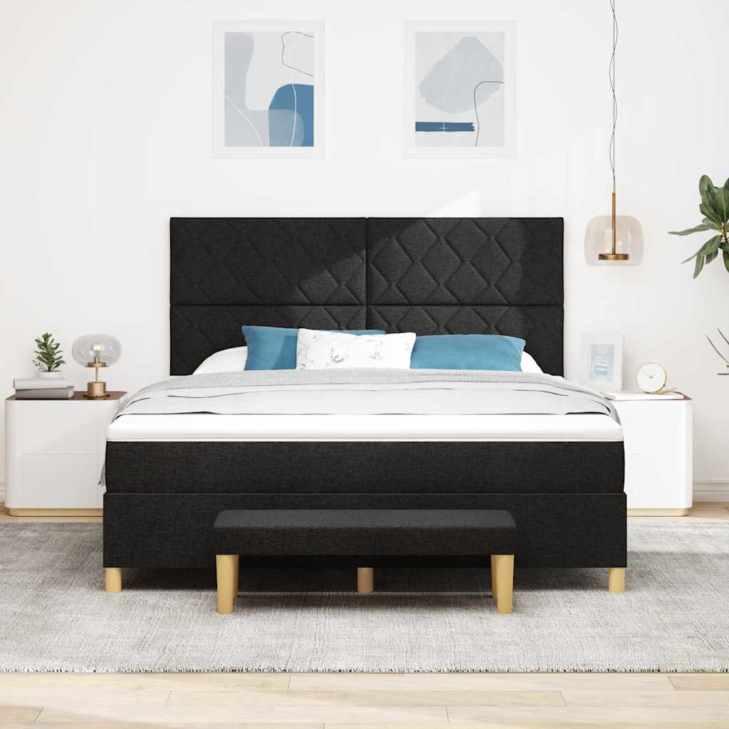 Boxrugós ágy fejtámlával Fekete 200 x 180 cm szövet