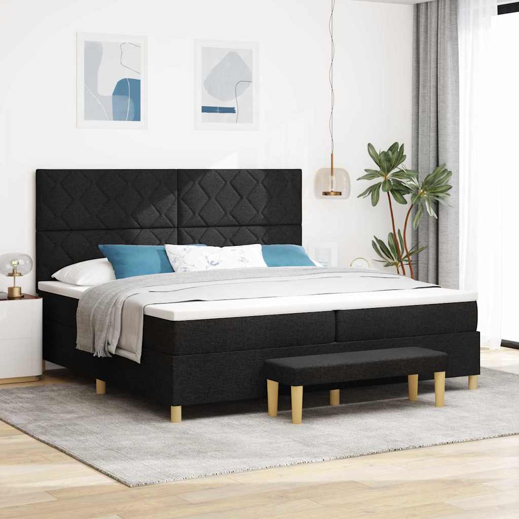 Boxrugós ágy matracmal fejtámlával Fekete 200 x 200 cm szövet