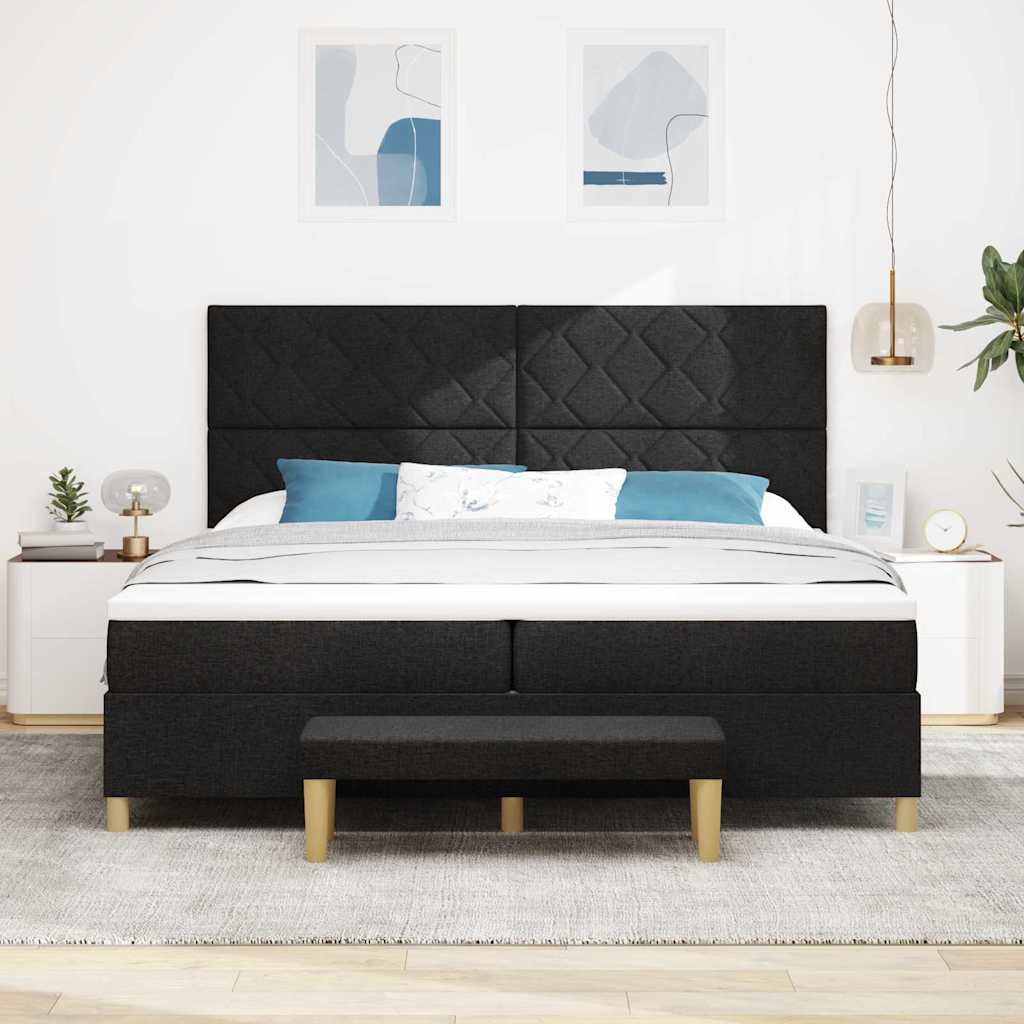 Boxrugós ágy matracmal fejtámlával Fekete 200 x 200 cm szövet