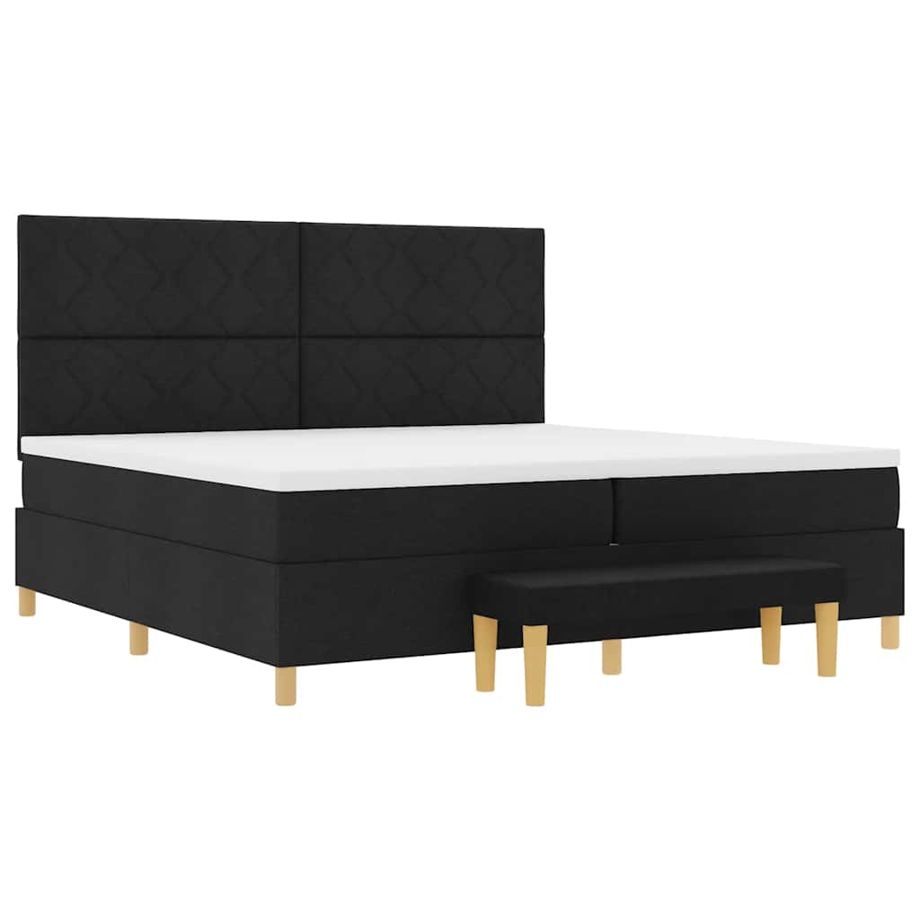 Boxrugós ágy matracmal fejtámlával Fekete 200 x 200 cm szövet