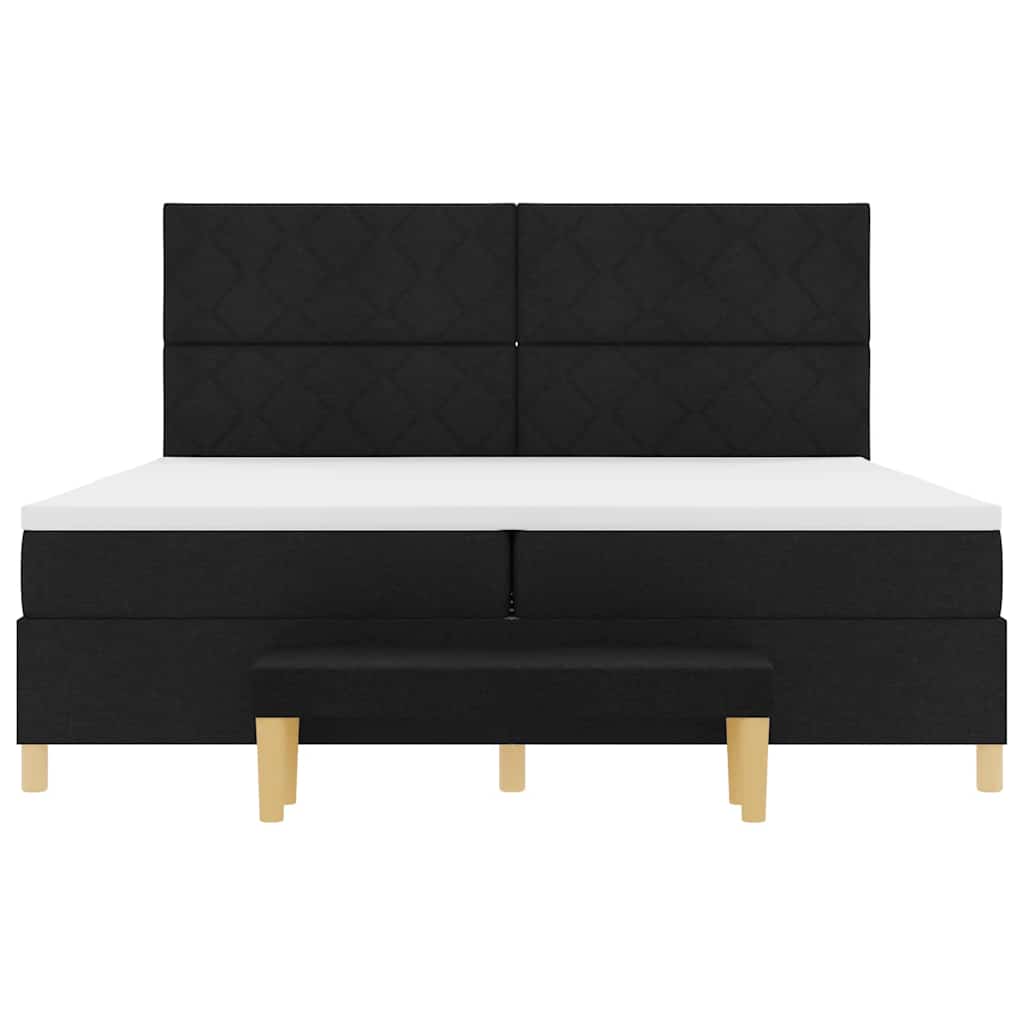 Boxrugós ágy matracmal fejtámlával Fekete 200 x 200 cm szövet