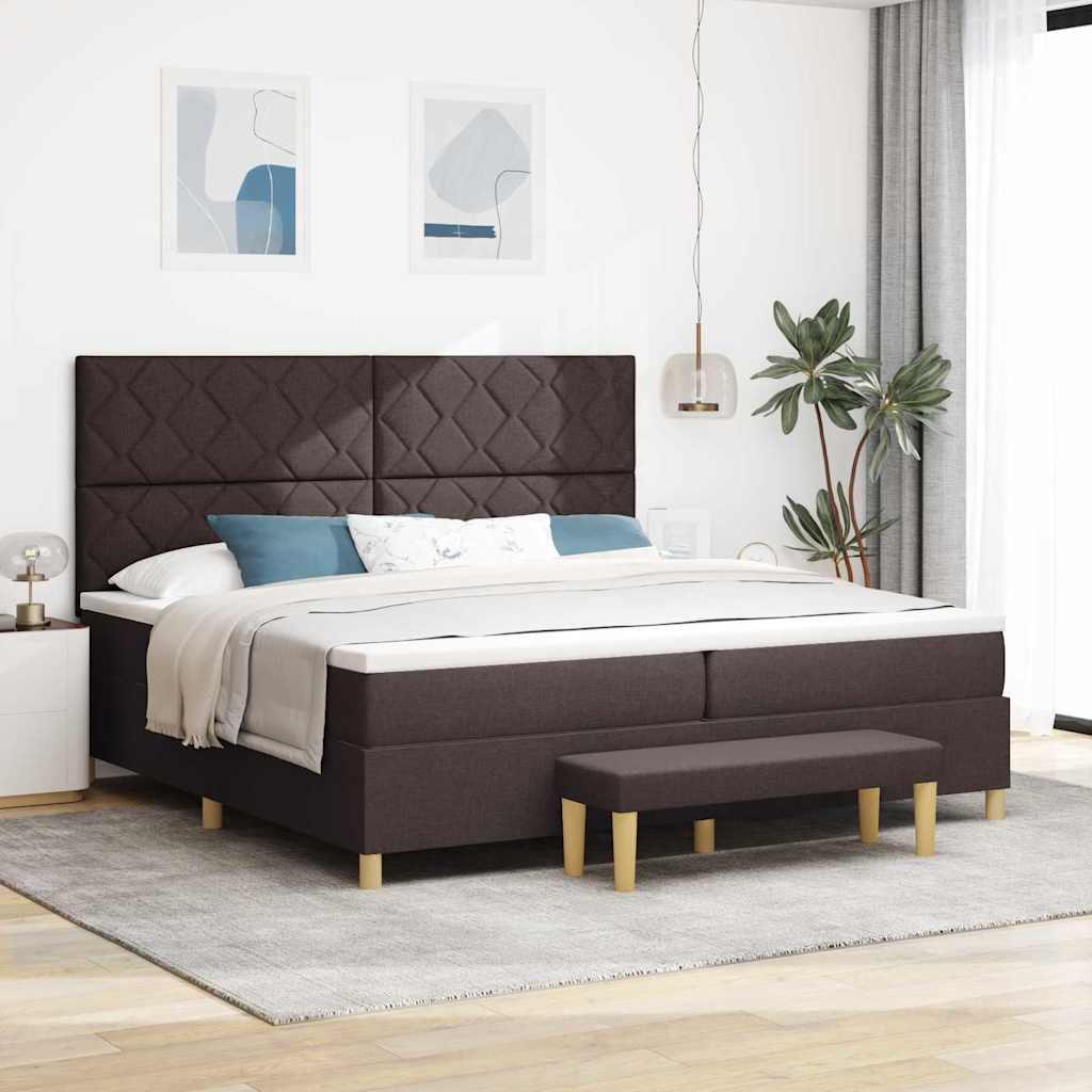 Boxrugós ágy fejtámlával Sötét Barna 200 x 200 cm szövet