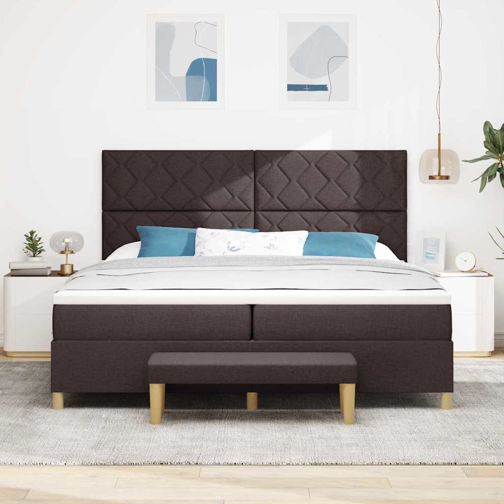 Boxrugós ágy fejtámlával Sötét Barna 200 x 200 cm szövet