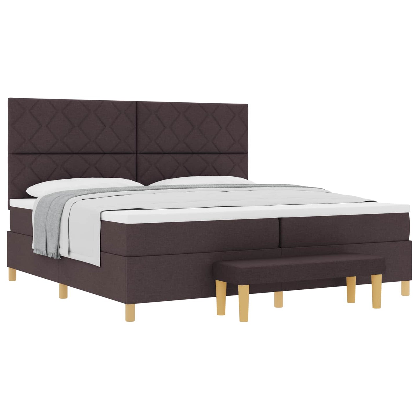 Boxrugós ágy fejtámlával Sötét Barna 200 x 200 cm szövet