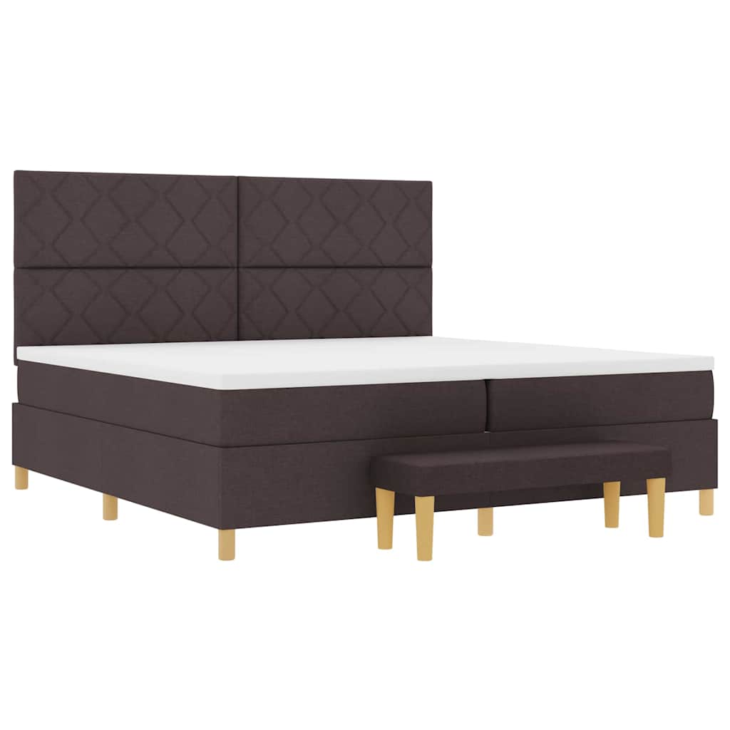 Boxrugós ágy fejtámlával Sötét Barna 200 x 200 cm szövet