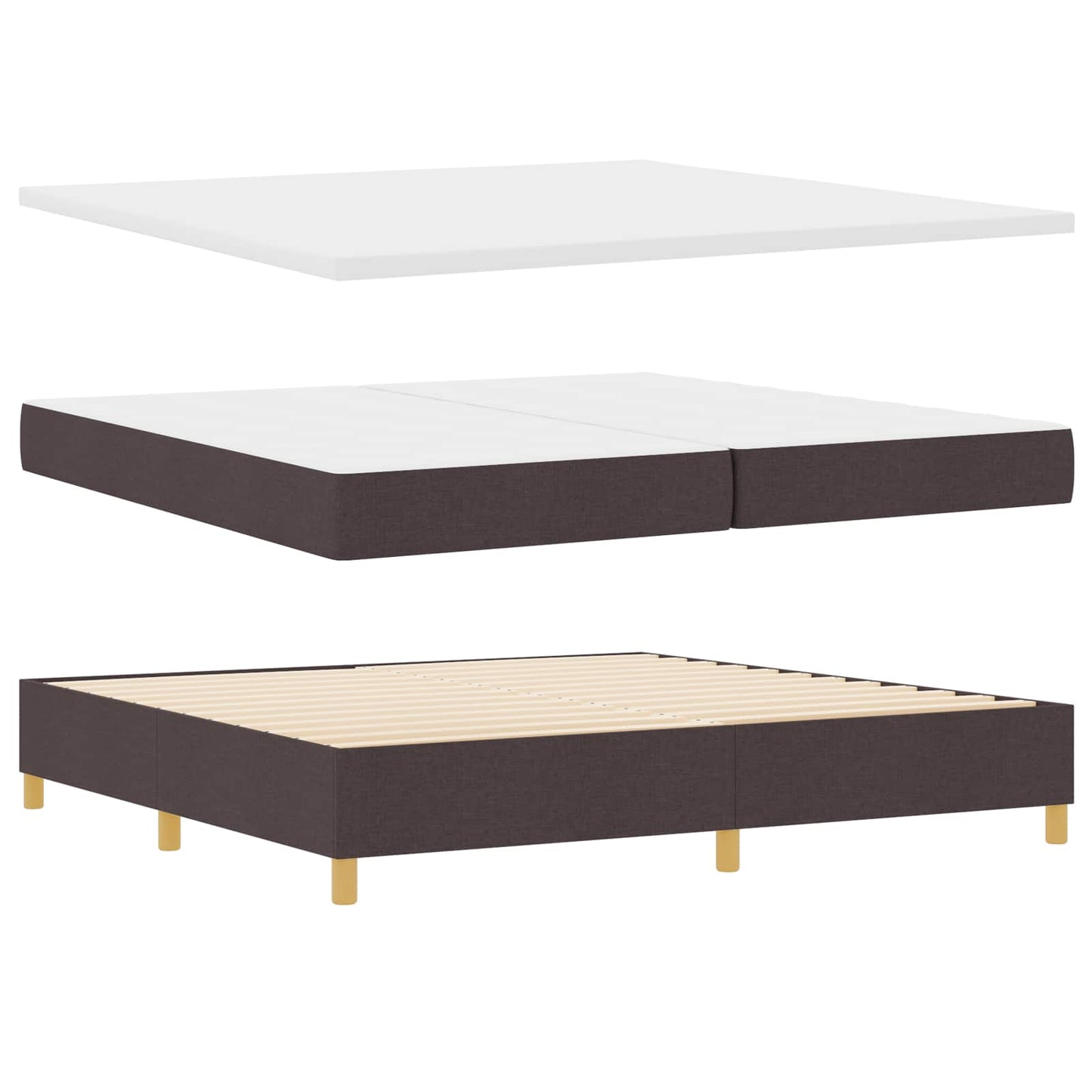 Boxrugós ágy fejtámlával Sötét Barna 200 x 200 cm szövet