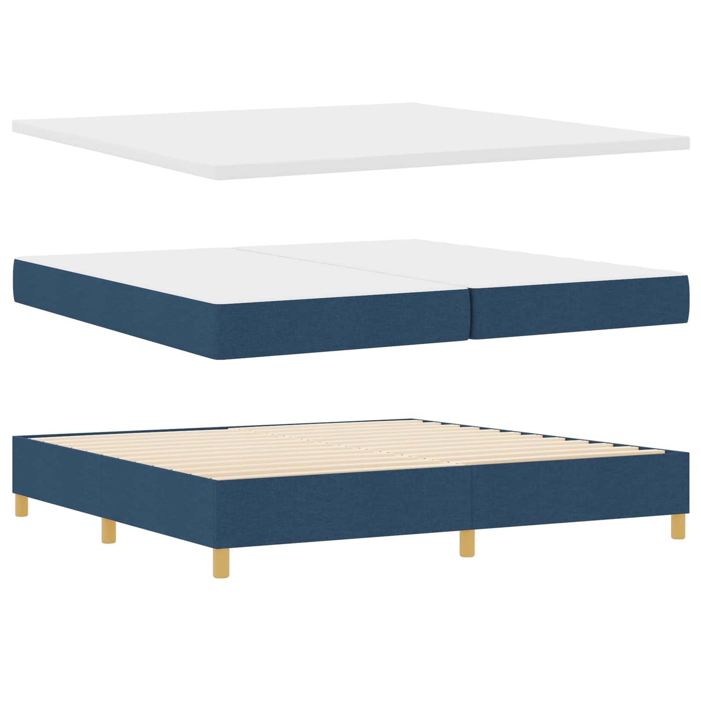 Boxrugós ágy fejtámlával Kék 200 x 200 cm szövet
