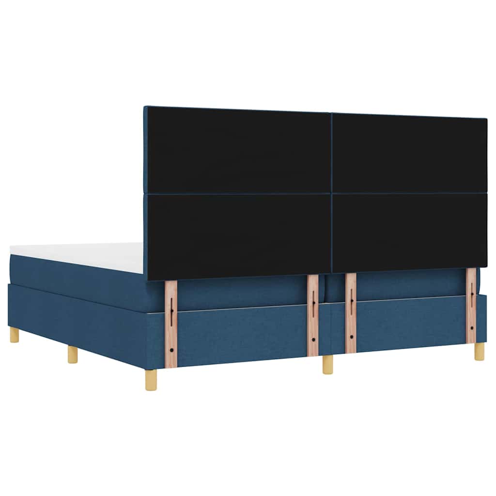 Boxrugós ágy fejtámlával Kék 200 x 200 cm szövet