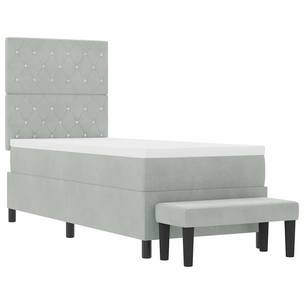 Boxrugós ágy párnával Világosszürke 200 x 80 cm Bársony