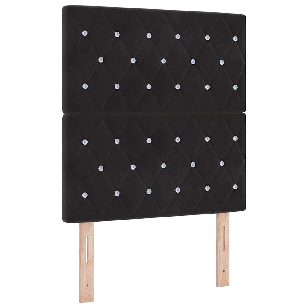 Boxrugós ágy fejtámlával Fekete 200 x 80 cm Bársony