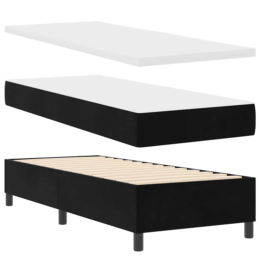 Boxrugós ágy fejtámlával Fekete 200 x 80 cm Bársony