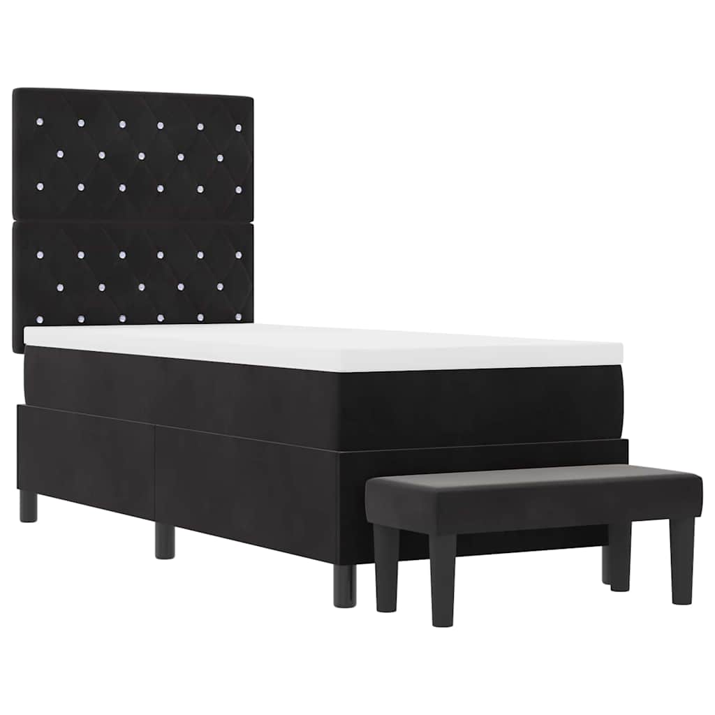 Boxrugós ágy fejtámlával Fekete 200 x 80 cm Bársony
