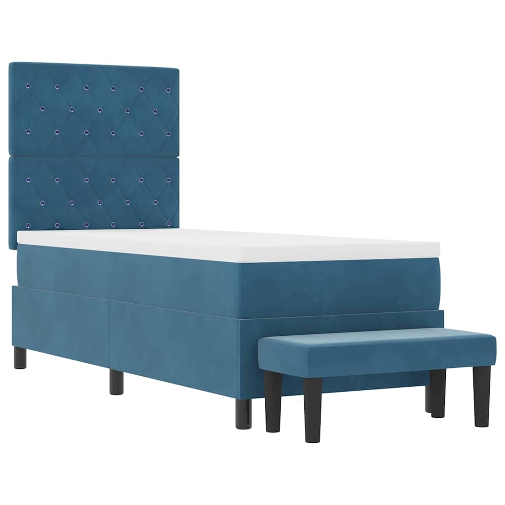 Boxrugós ágy párnával fejtámlával Sötétkék 200 x 80 cm Bársony