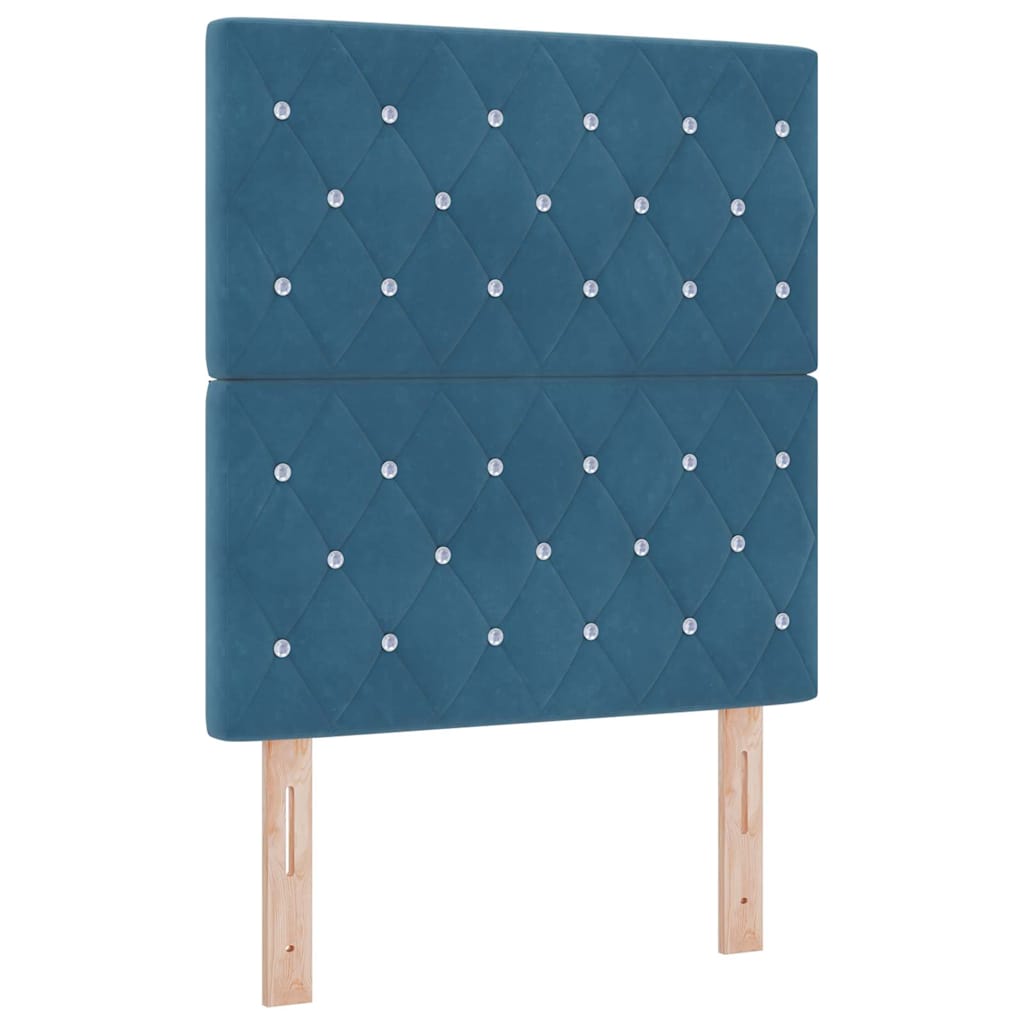 Boxrugós ágy párnával fejtámlával Sötétkék 200 x 80 cm Bársony