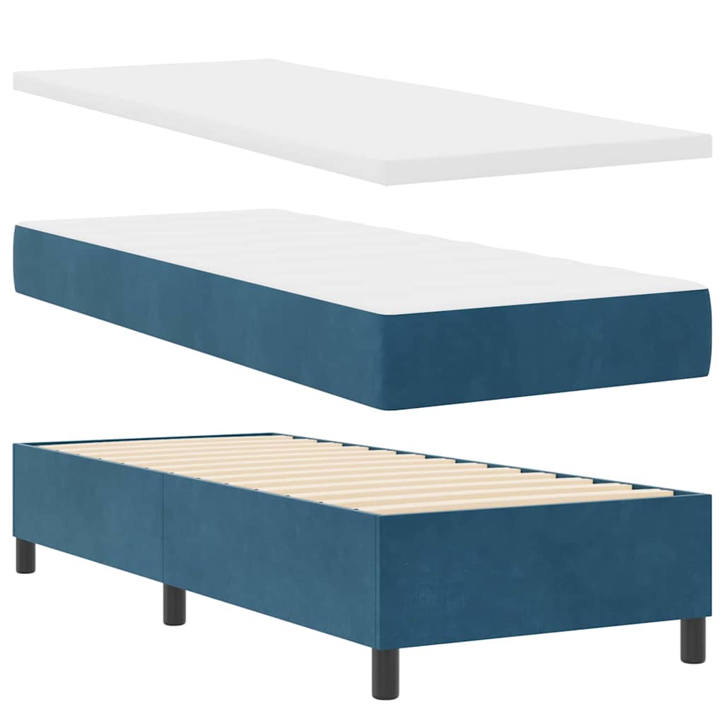 Boxrugós ágy párnával fejtámlával Sötétkék 200 x 80 cm Bársony