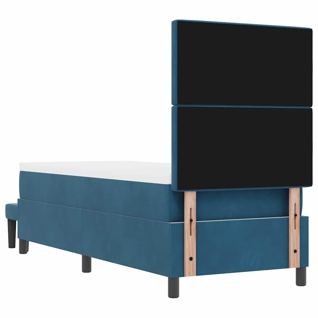 Boxrugós ágy párnával fejtámlával Sötétkék 200 x 80 cm Bársony