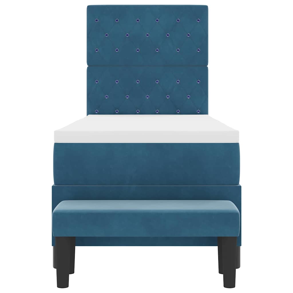 Boxrugós ágy párnával fejtámlával Sötétkék 200 x 80 cm Bársony