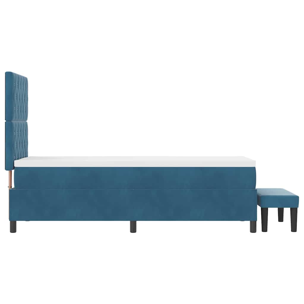 Boxrugós ágy párnával fejtámlával Sötétkék 200 x 80 cm Bársony