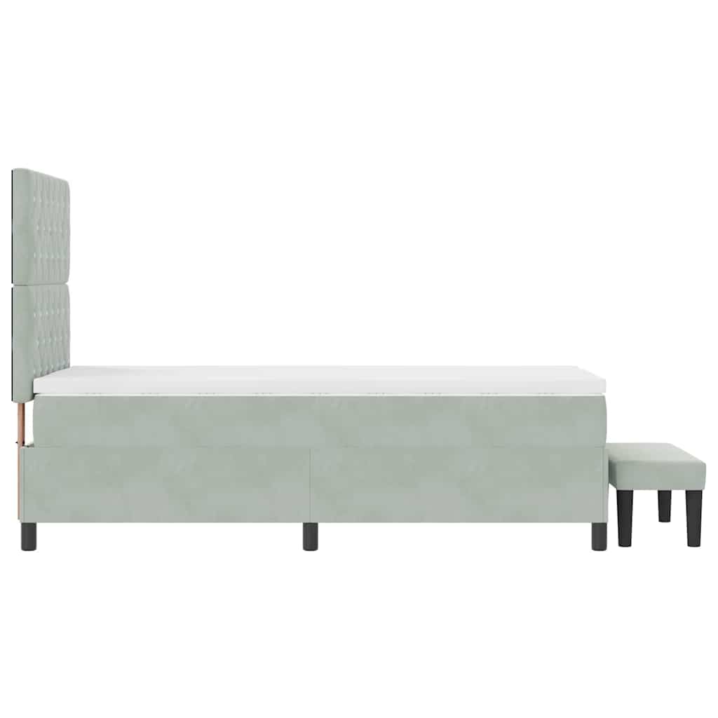 Boxrugós ágy fejtámlával Világosszürke 190 x 90 cm Bársony