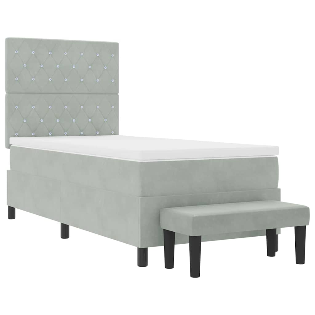 Boxrugós ágy fejtámlával Világosszürke 200 x 90 cm Bársony