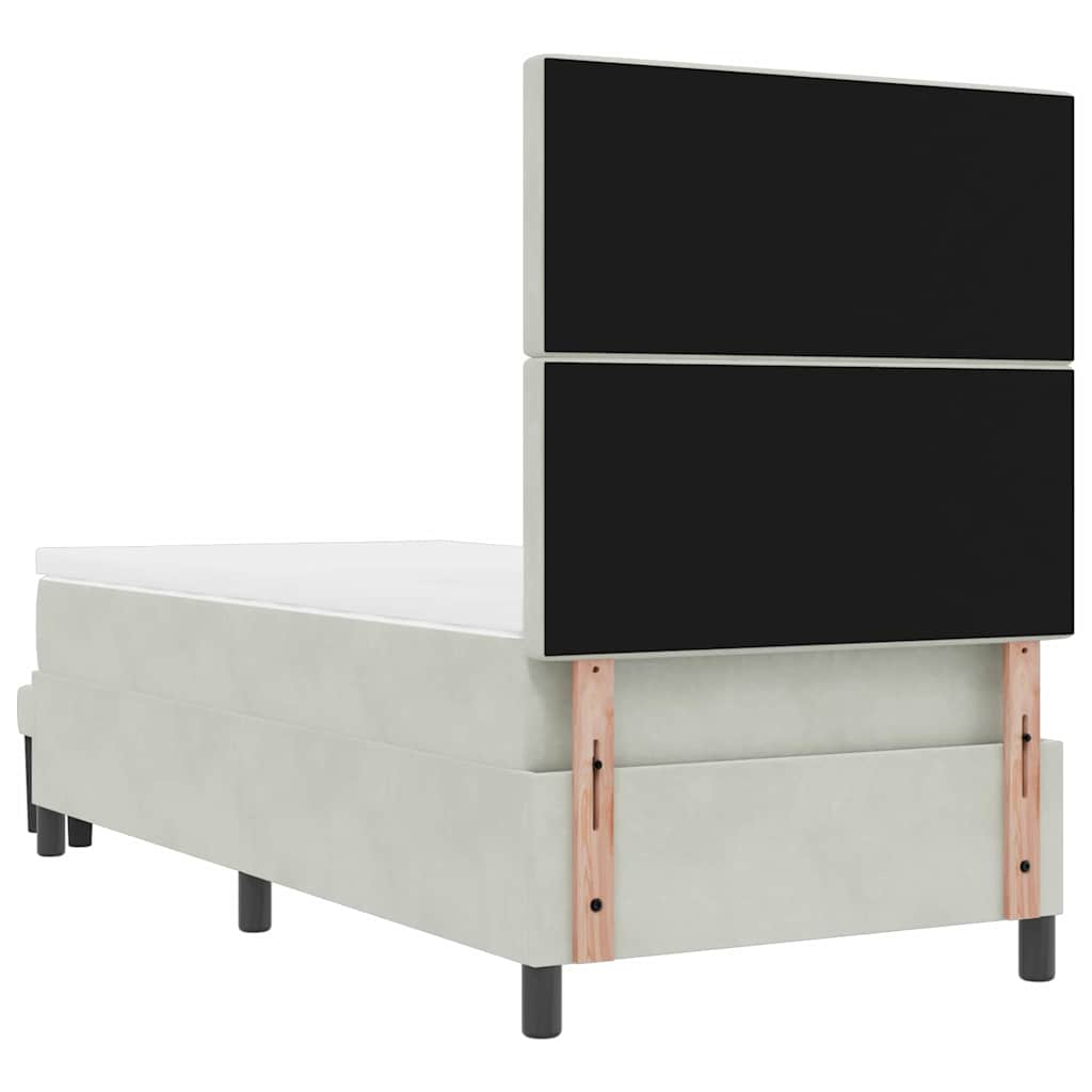 Boxrugós ágy fejtámlával Világosszürke 200 x 90 cm Bársony