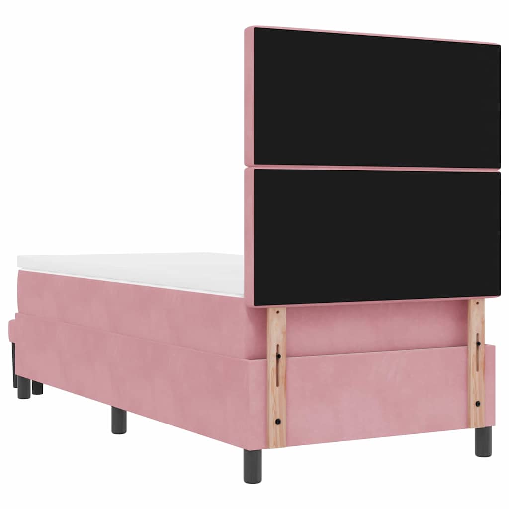 Boxrugós ágy fejtámlával Rózsaszín 200 x 90 cm Bársony