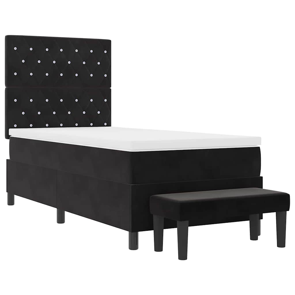 Boxrugós ágy párnával fejtámlával Fekete 200 x 100 cm Bársony