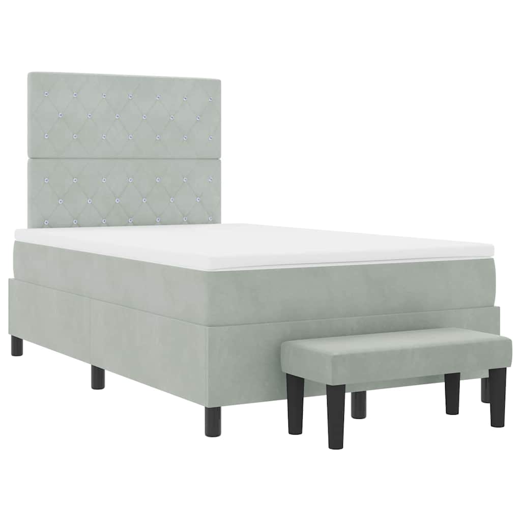Boxrugós ágy fejtámlával Világosszürke 200 x 120 cm Bársony