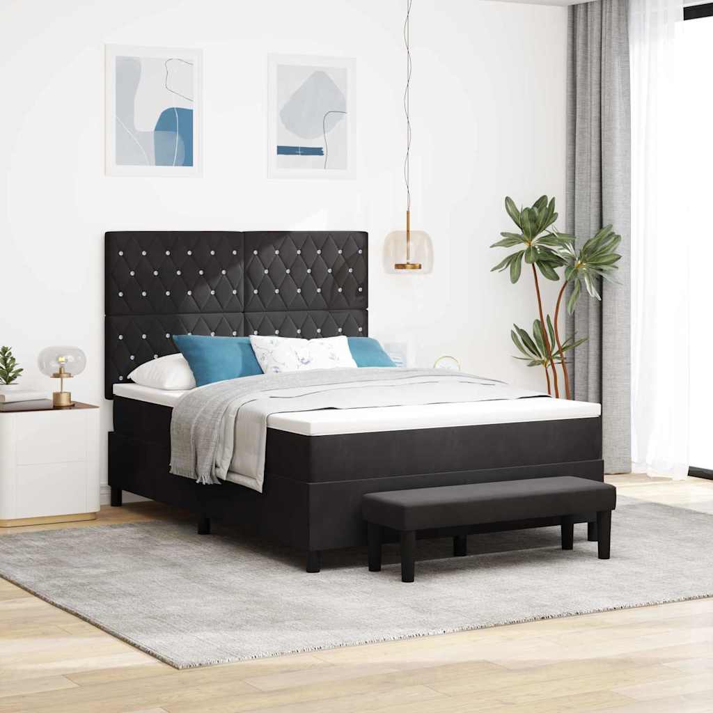 Boxrugós ágy fejtámlával Fekete 190 x 140 cm Bársony