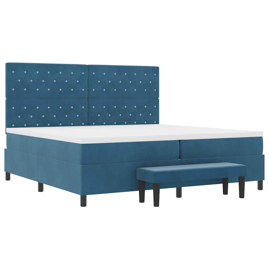 Boxrugós ágy matracmal Sötétkék 200 x 200 cm Bársony