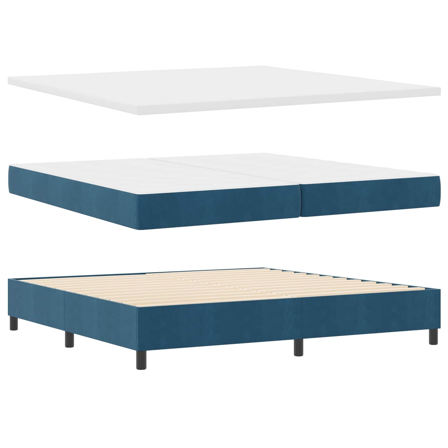 Boxrugós ágy matracmal Sötétkék 200 x 200 cm Bársony
