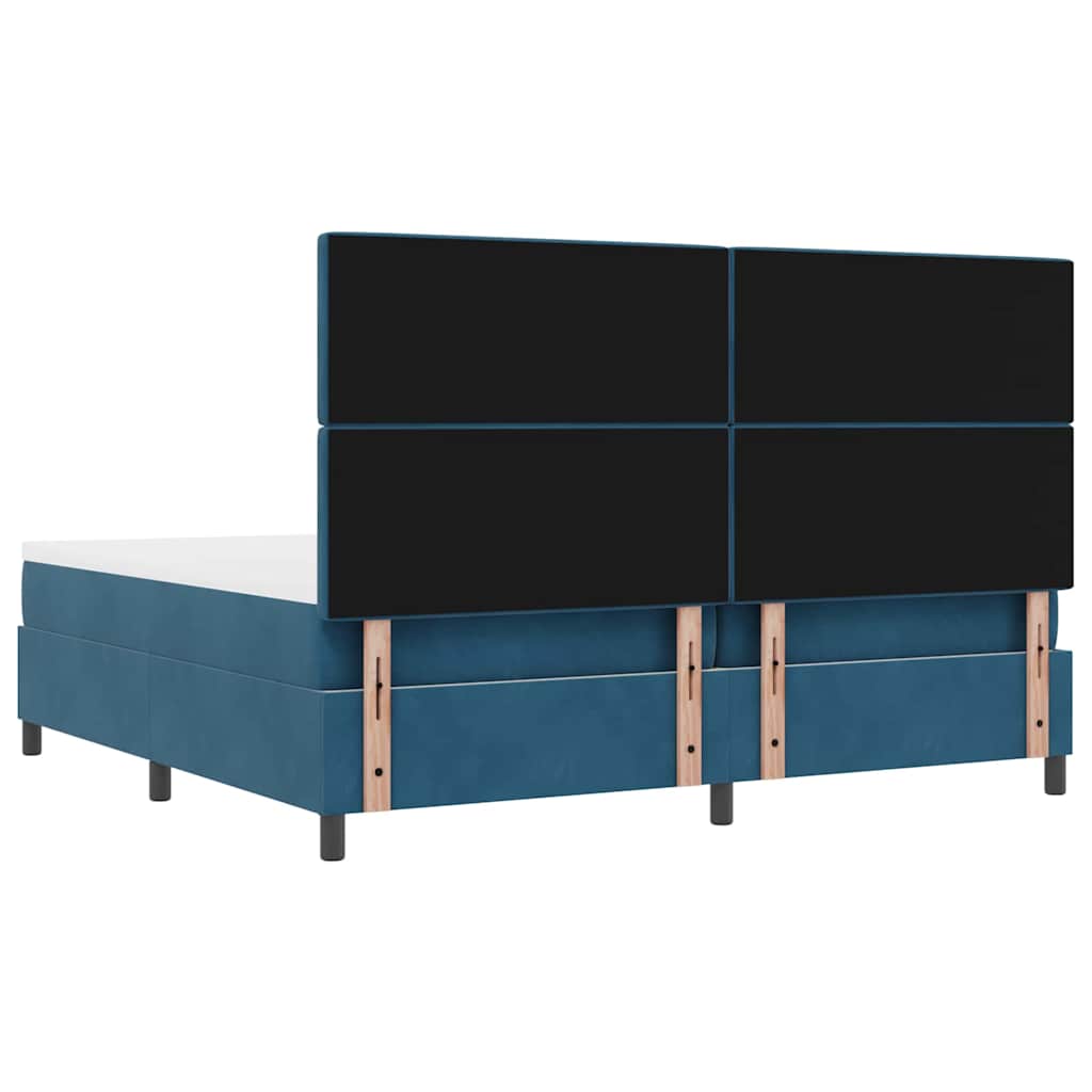 Boxrugós ágy matracmal Sötétkék 200 x 200 cm Bársony