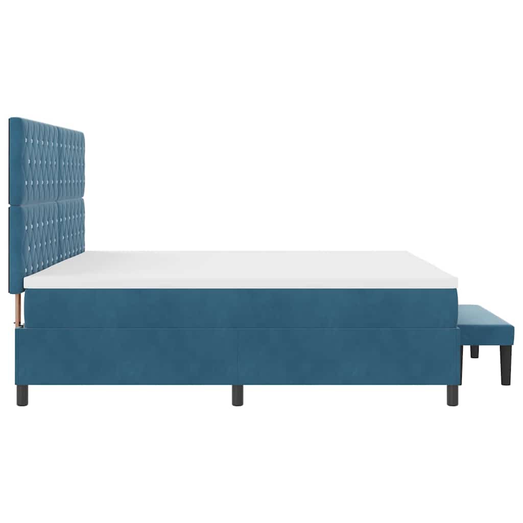 Boxrugós ágy matracmal Sötétkék 200 x 200 cm Bársony