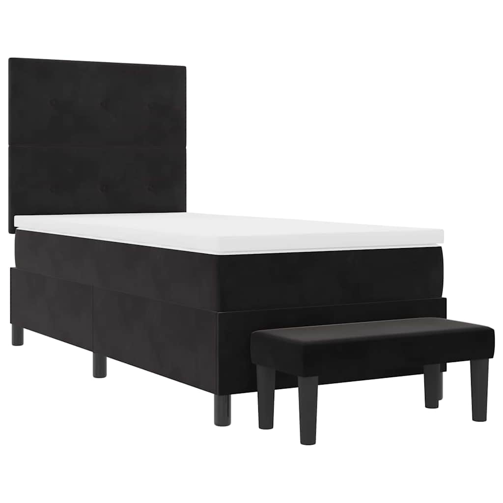 Boxrugós ágy fejtámlával Fekete 200 x 80 cm Bársony