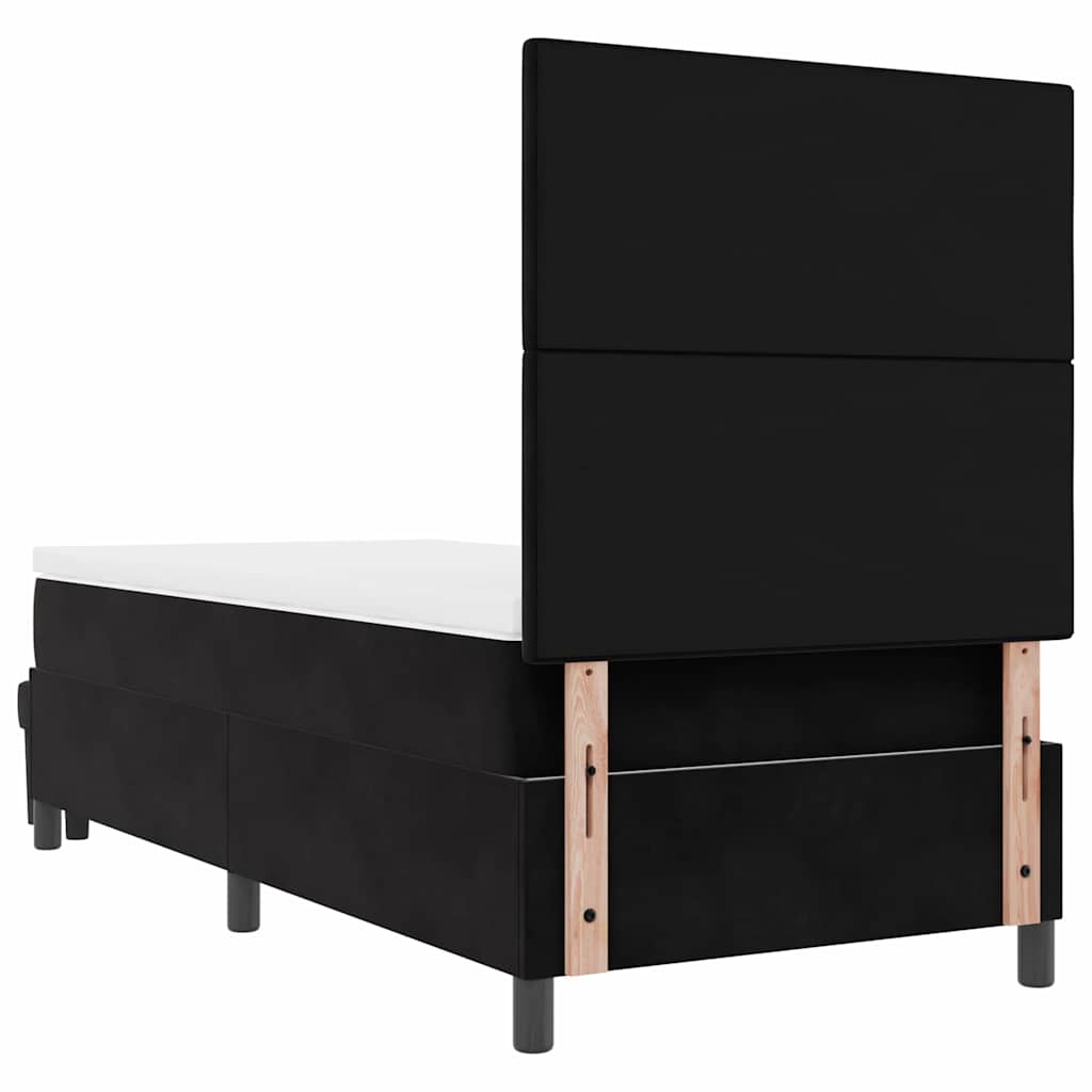 Boxrugós ágy fejtámlával Fekete 200 x 80 cm Bársony